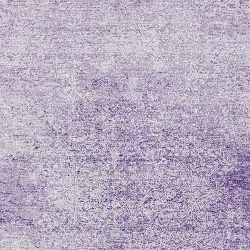 Lilac And Ivory Floral Medallion Washable Indoor Outdoor Area Rug Photo 6