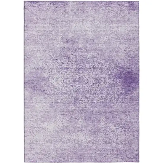 Lilac And Ivory Floral Medallion Washable Indoor Outdoor Area Rug Photo 1