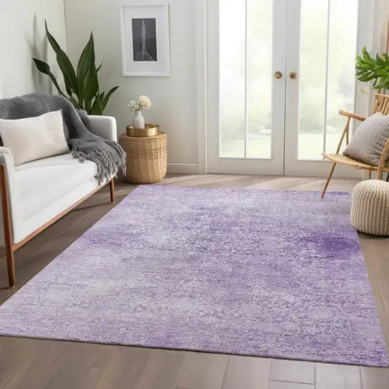 Lilac And Ivory Floral Medallion Washable Indoor Outdoor Area Rug Photo 6