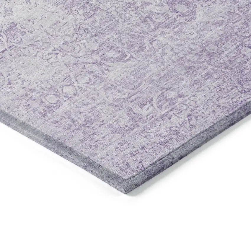 Lilac And Ivory Floral Medallion Washable Indoor Outdoor Area Rug Photo 6