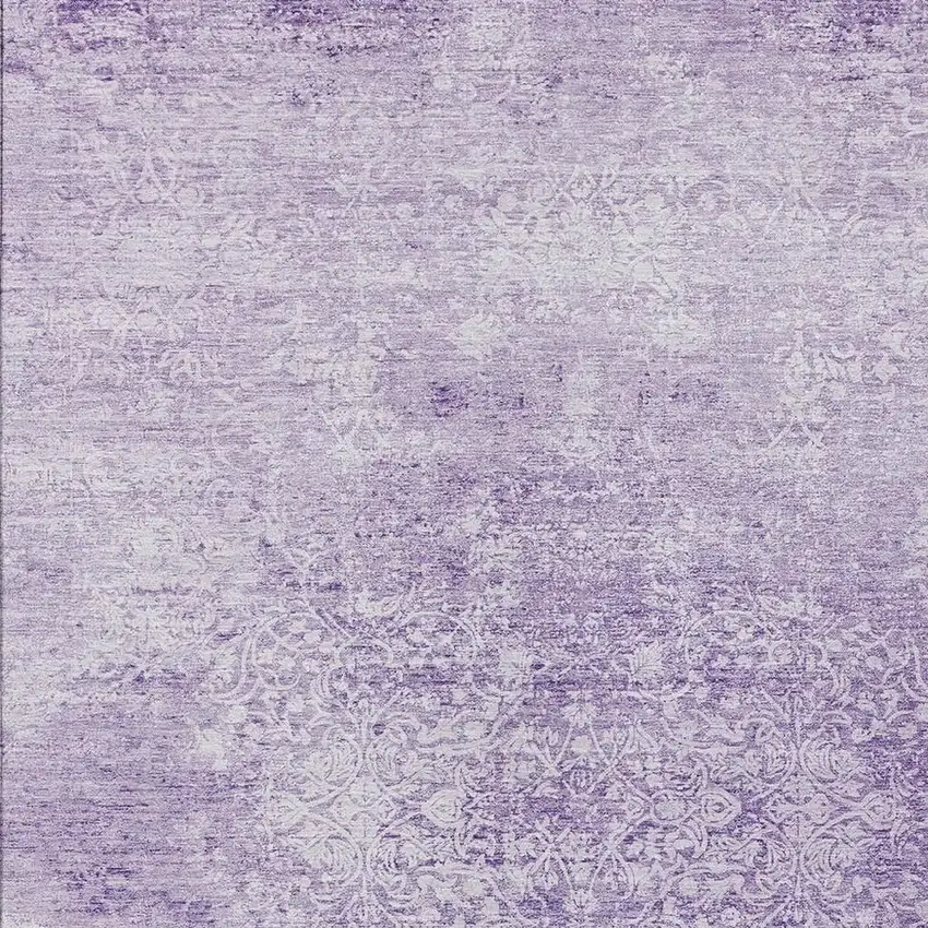 Lilac And Ivory Floral Medallion Washable Indoor Outdoor Area Rug Photo 3
