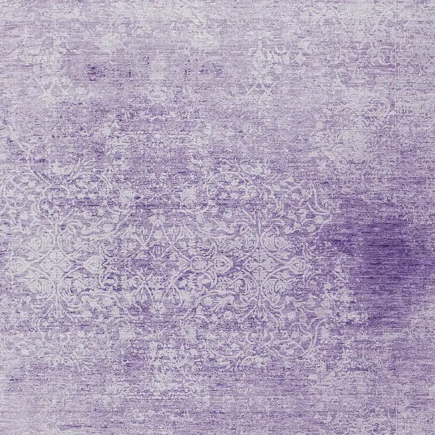 Lilac And Ivory Floral Medallion Washable Indoor Outdoor Area Rug Photo 7