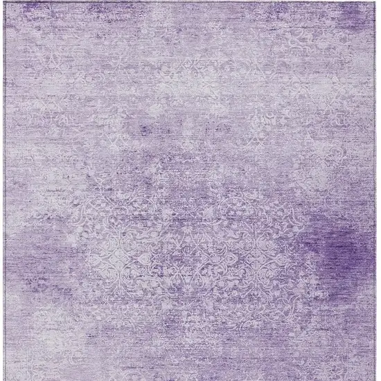 Lilac And Ivory Floral Medallion Washable Indoor Outdoor Area Rug Photo 4