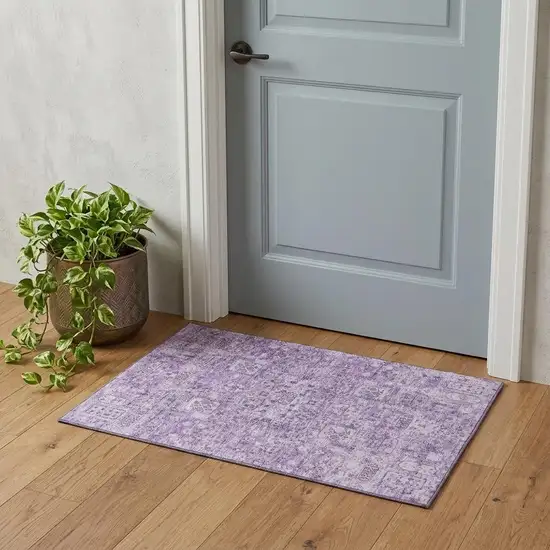 Lilac And Ivory Floral Washable Area Rug With UV Protection Photo 1