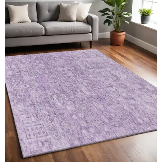 Lilac And Ivory Floral Washable Area Rug With UV Protection Photo 2