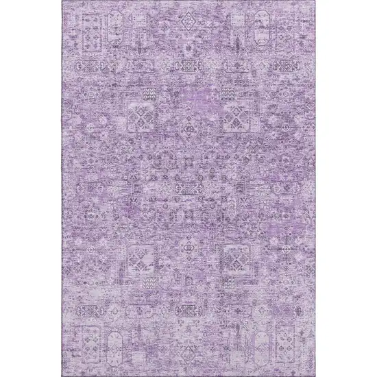 Lilac And Ivory Floral Washable Area Rug With UV Protection Photo 1