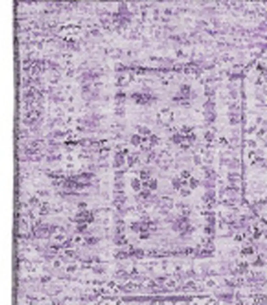 Lilac And Ivory Floral Washable Area Rug With UV Protection Photo 4
