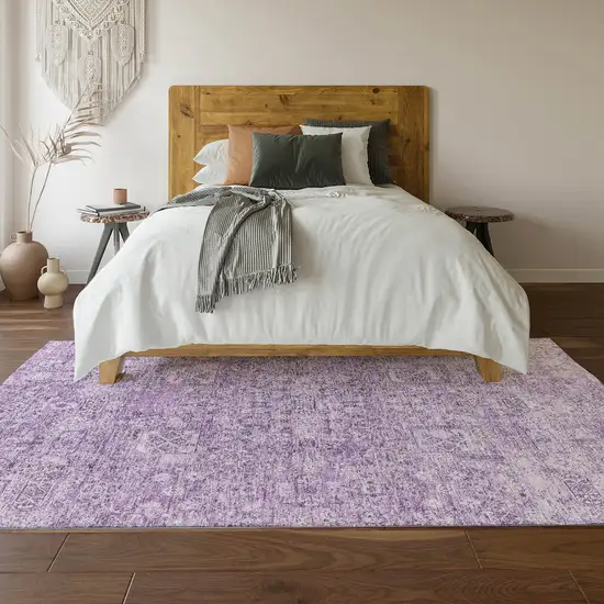 Lilac And Ivory Floral Washable Area Rug With UV Protection Photo 6