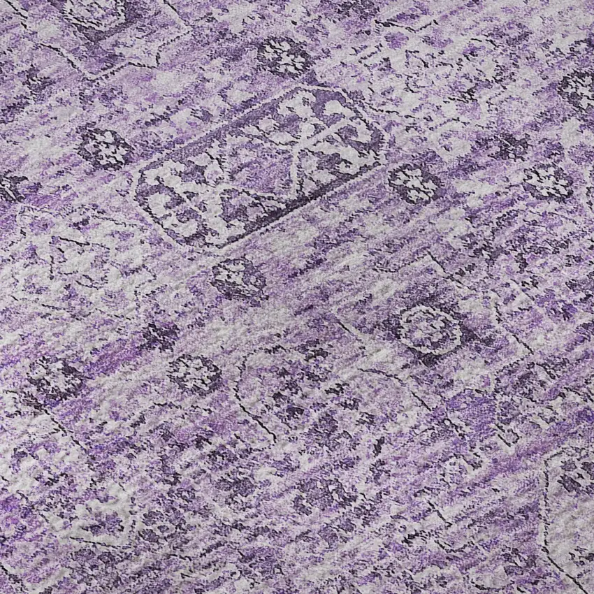 Lilac And Ivory Floral Washable Area Rug With UV Protection Photo 8