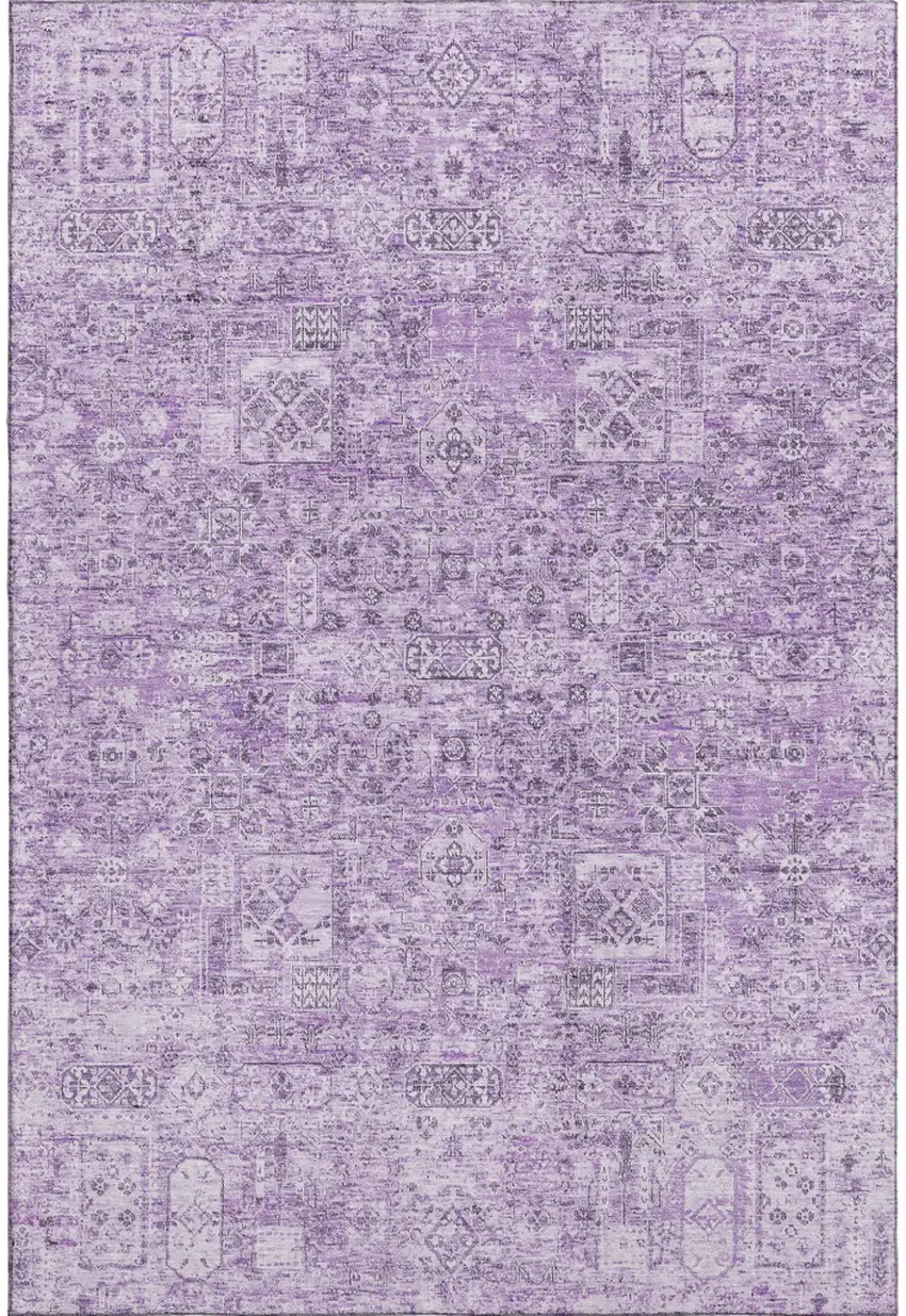 Lilac And Ivory Floral Washable Area Rug With UV Protection Photo 1