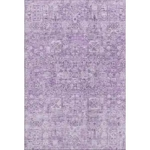 Photo of Lilac And Ivory Floral Washable Area Rug With UV Protection