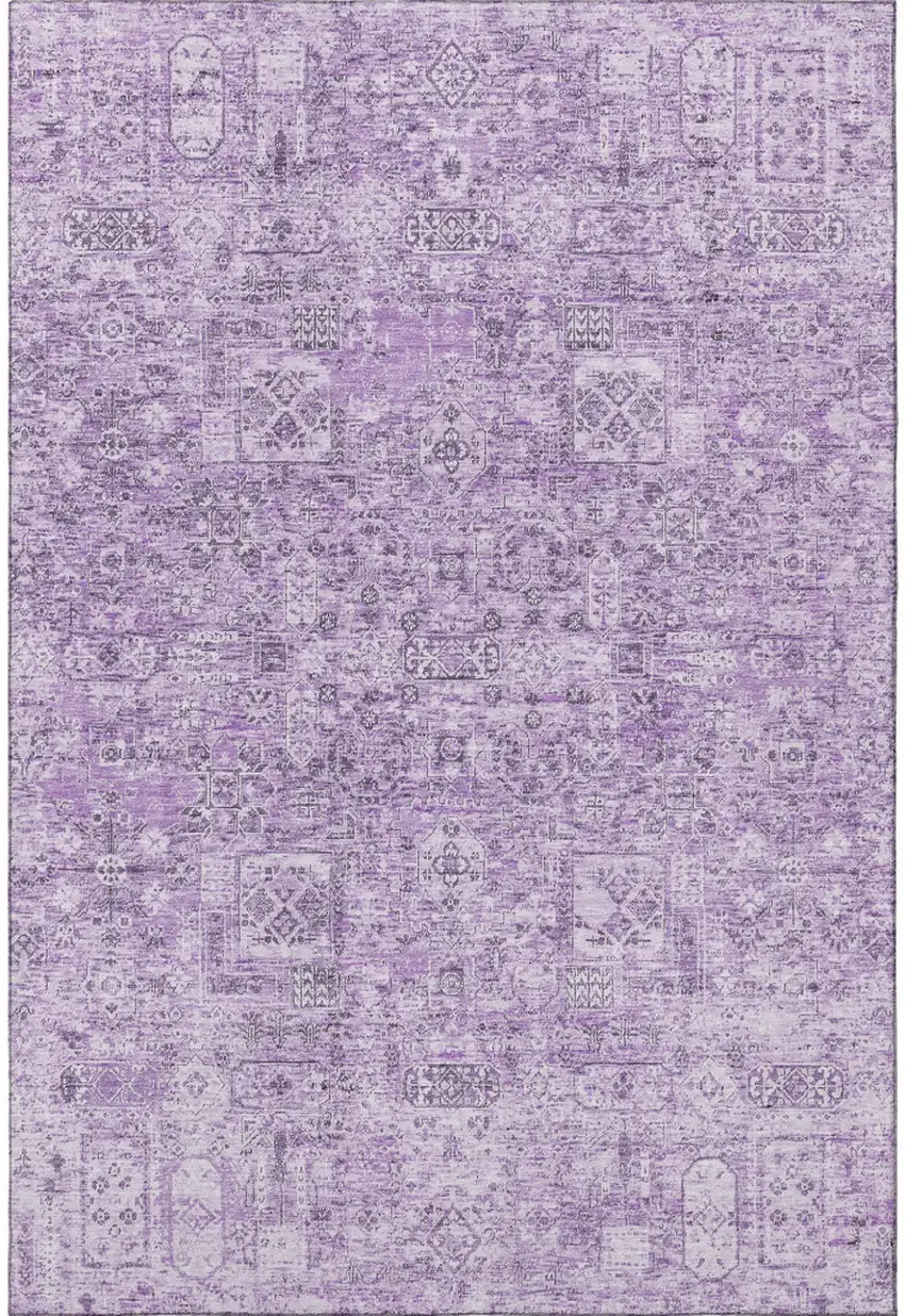 Lilac And Ivory Floral Washable Area Rug With UV Protection Photo 4