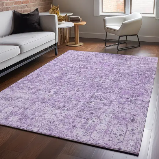 Lilac And Ivory Floral Washable Area Rug With UV Protection Photo 5