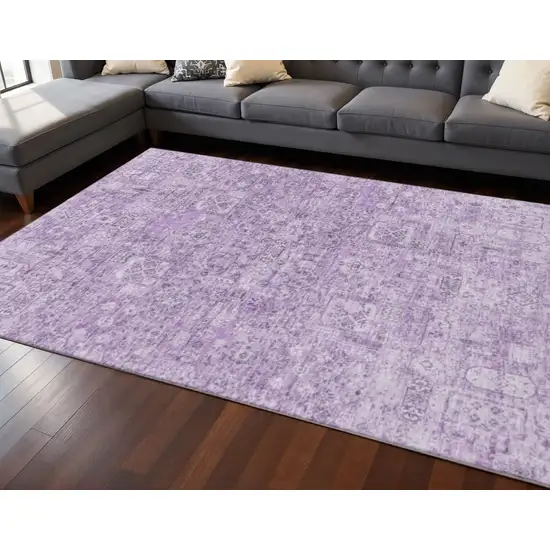 Lilac And Ivory Floral Washable Area Rug With UV Protection Photo 2