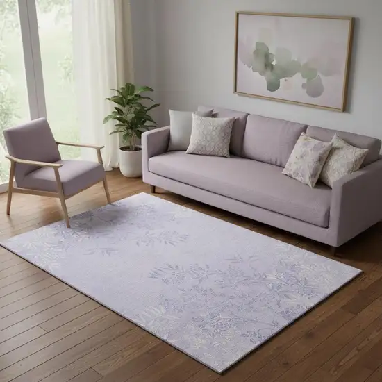 Lilac And Ivory Floral Washable Area Rug With UV Protection Photo 1