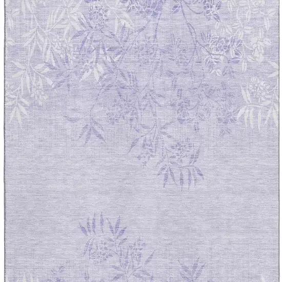 Lilac And Ivory Floral Washable Area Rug With UV Protection Photo 3
