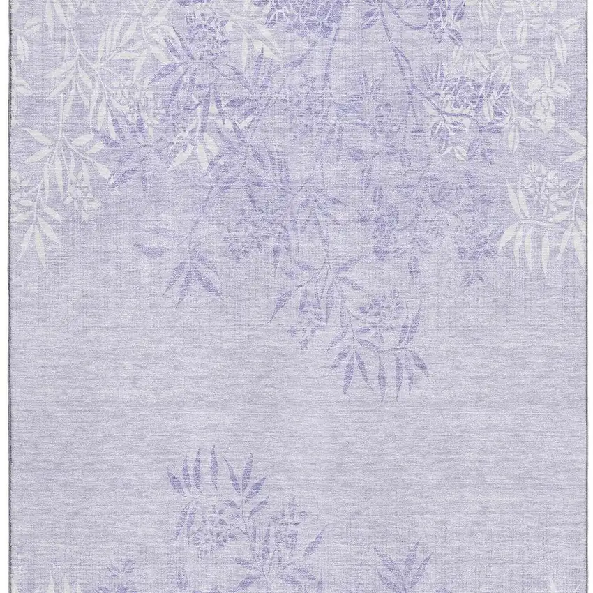 Lilac And Ivory Floral Washable Area Rug With UV Protection Photo 3