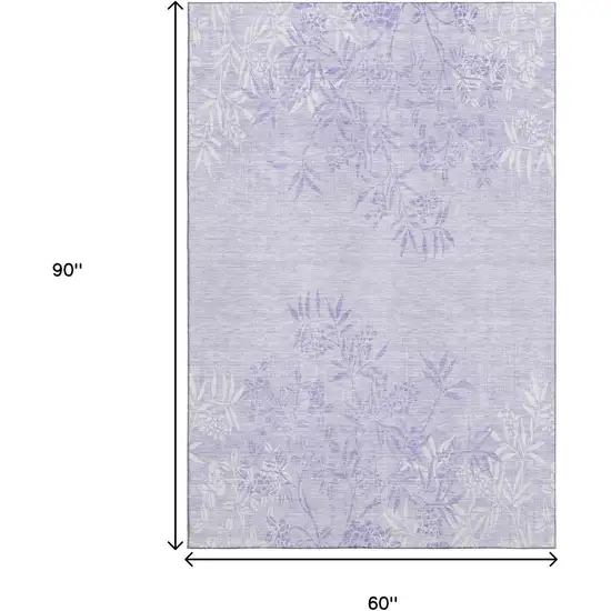 Lilac And Ivory Floral Washable Area Rug With UV Protection Photo 3