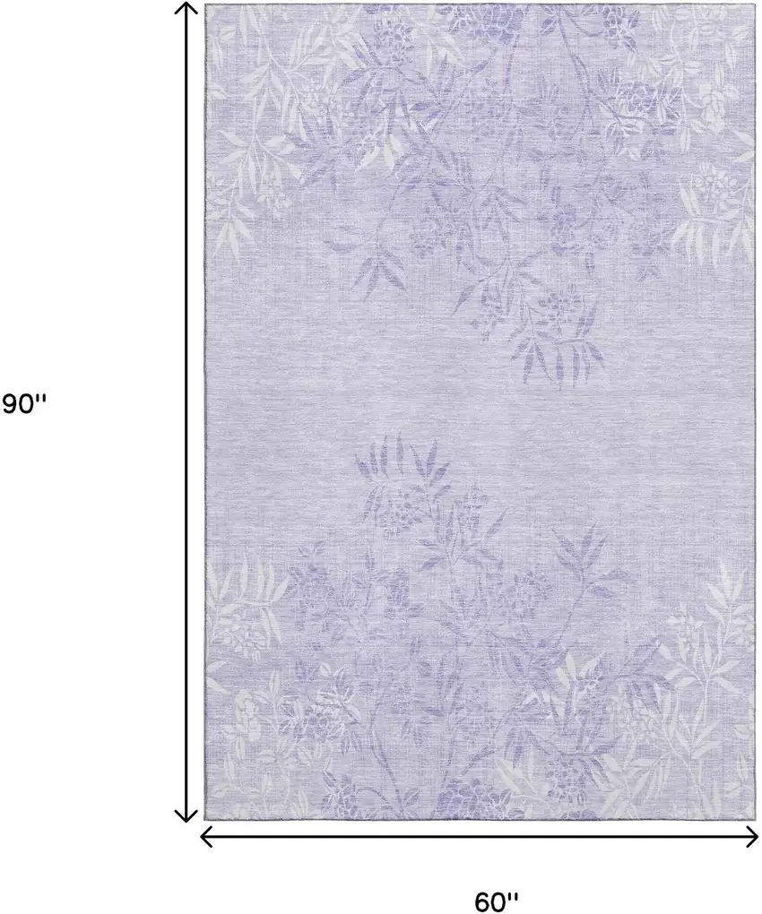 Lilac And Ivory Floral Washable Area Rug With UV Protection Photo 3