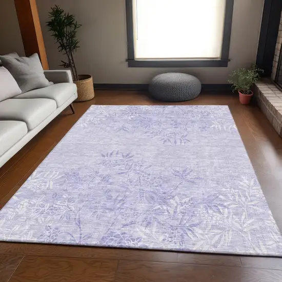 Lilac And Ivory Floral Washable Area Rug With UV Protection Photo 4