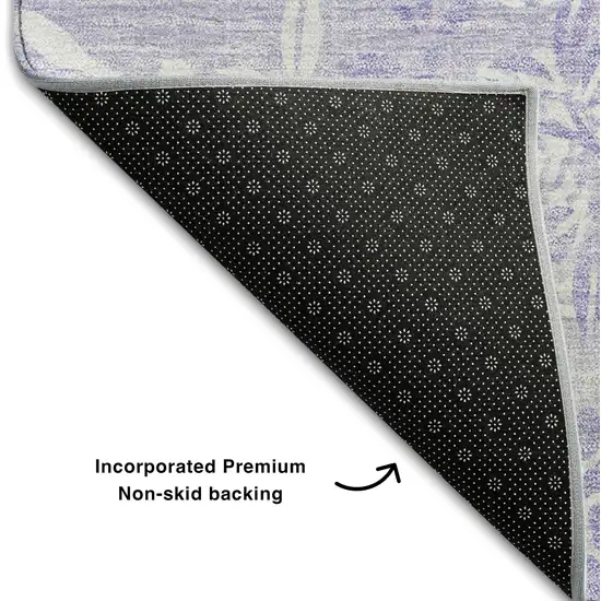 Lilac And Ivory Floral Washable Area Rug With UV Protection Photo 6