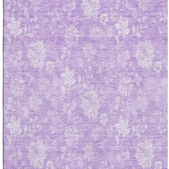 Lilac And Ivory Floral Washable Area Rug With UV Protection Photo 3