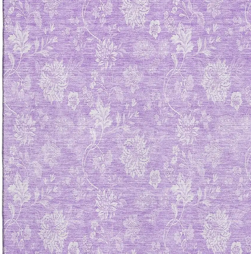 Lilac And Ivory Floral Washable Area Rug With UV Protection Photo 3