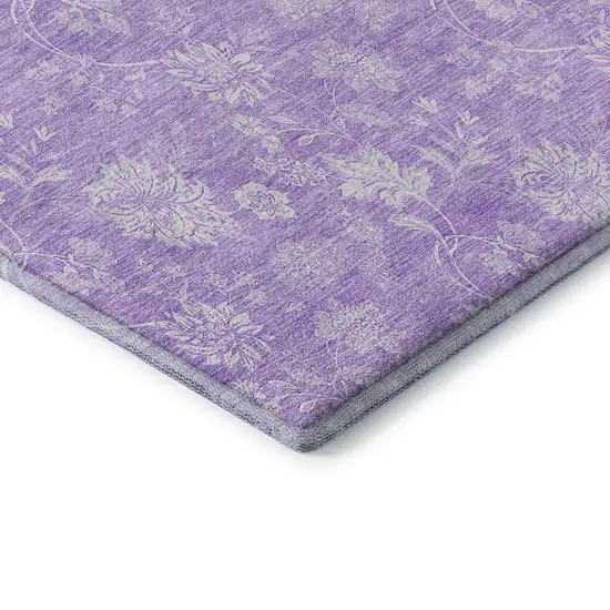 Lilac And Ivory Floral Washable Area Rug With UV Protection Photo 8