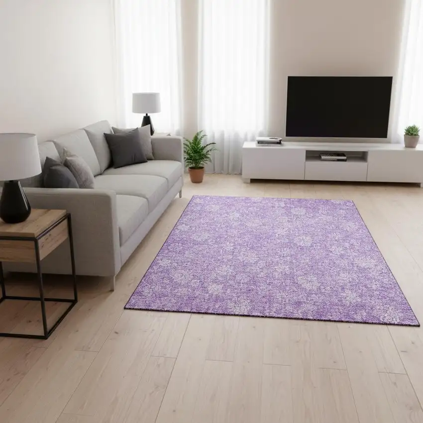 Lilac And Ivory Floral Washable Area Rug With UV Protection Photo 2