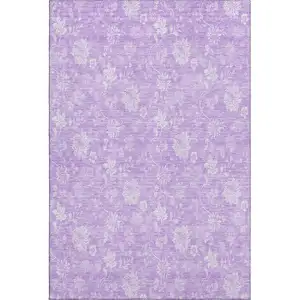 Photo of Lilac And Ivory Floral Washable Area Rug With UV Protection