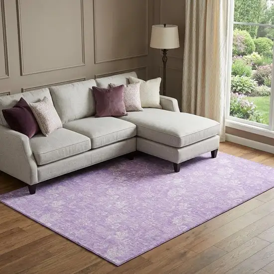 Lilac And Ivory Floral Washable Area Rug With UV Protection Photo 1