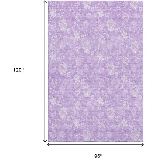 Lilac And Ivory Floral Washable Area Rug With UV Protection Photo 3