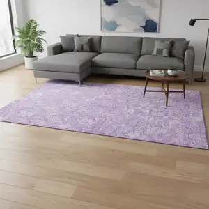 Photo of Lilac And Ivory Floral Washable Area Rug With UV Protection