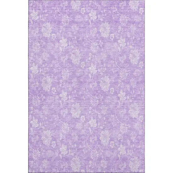Lilac And Ivory Floral Washable Area Rug With UV Protection Photo 2