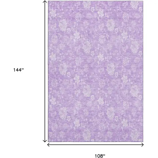 Lilac And Ivory Floral Washable Area Rug With UV Protection Photo 3