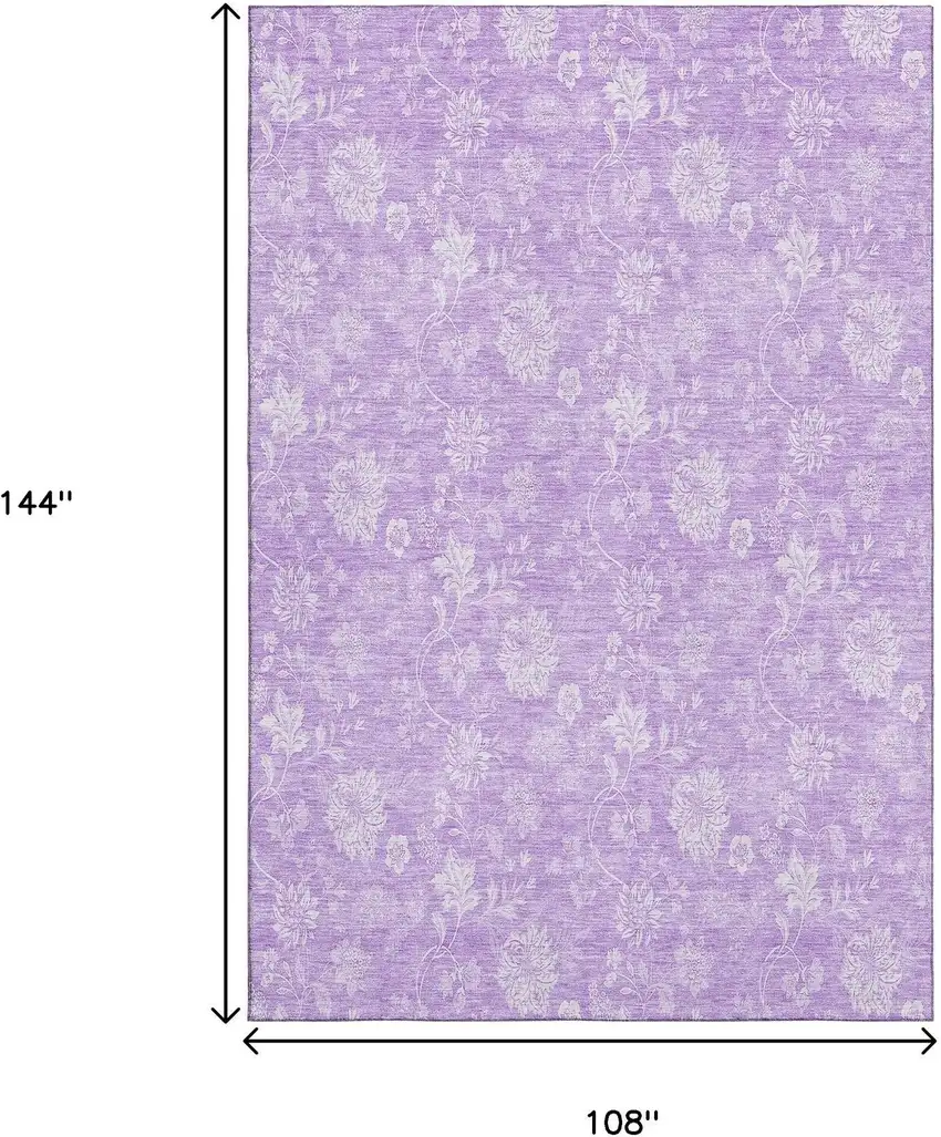 Lilac And Ivory Floral Washable Area Rug With UV Protection Photo 3