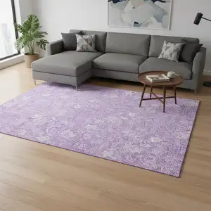 Photo of Lilac And Ivory Floral Washable Area Rug With UV Protection