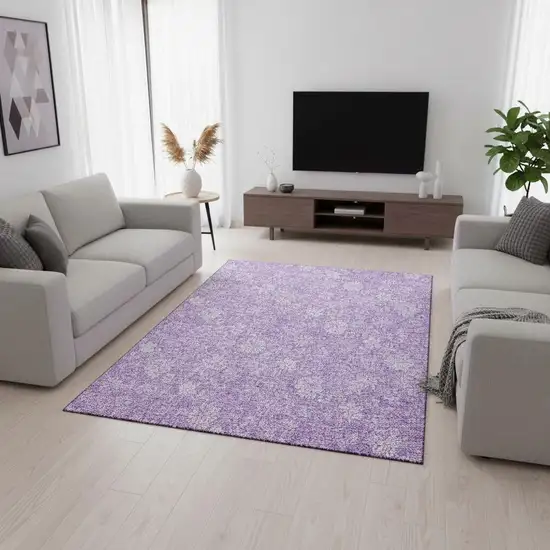 Lilac And Ivory Floral Washable Area Rug With UV Protection Photo 3
