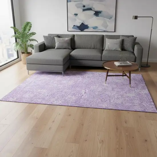 Lilac And Ivory Floral Washable Area Rug With UV Protection Photo 1