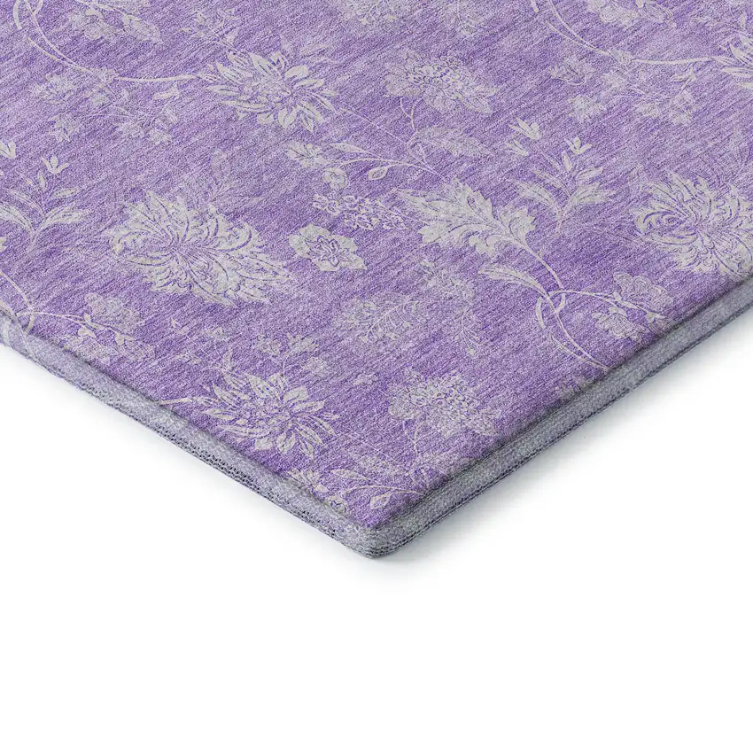 Lilac And Ivory Floral Washable Area Rug With UV Protection Photo 8