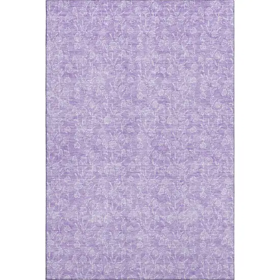 Lilac And Ivory Floral Washable Area Rug With UV Protection Photo 1