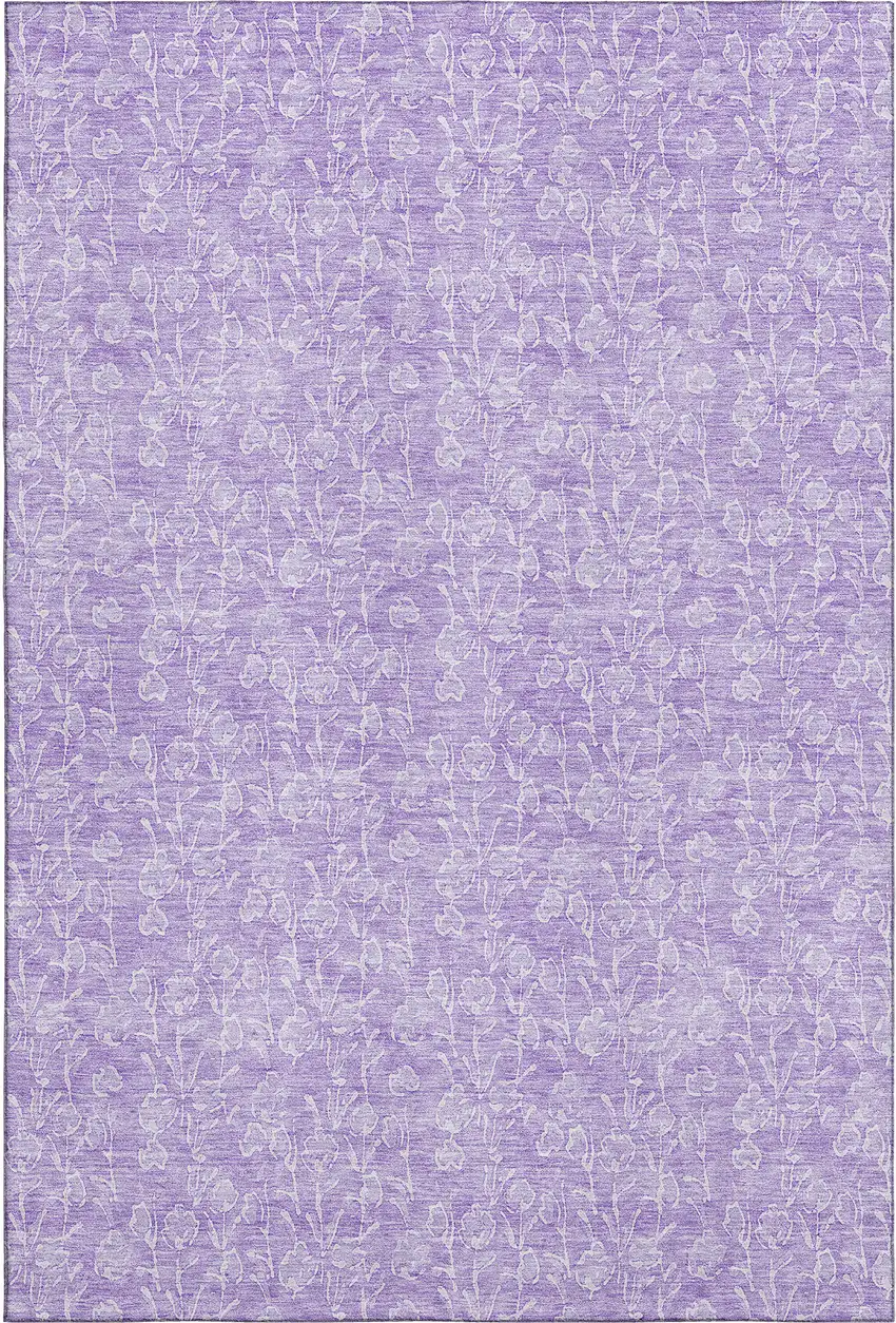Lilac And Ivory Floral Washable Area Rug With UV Protection Photo 1