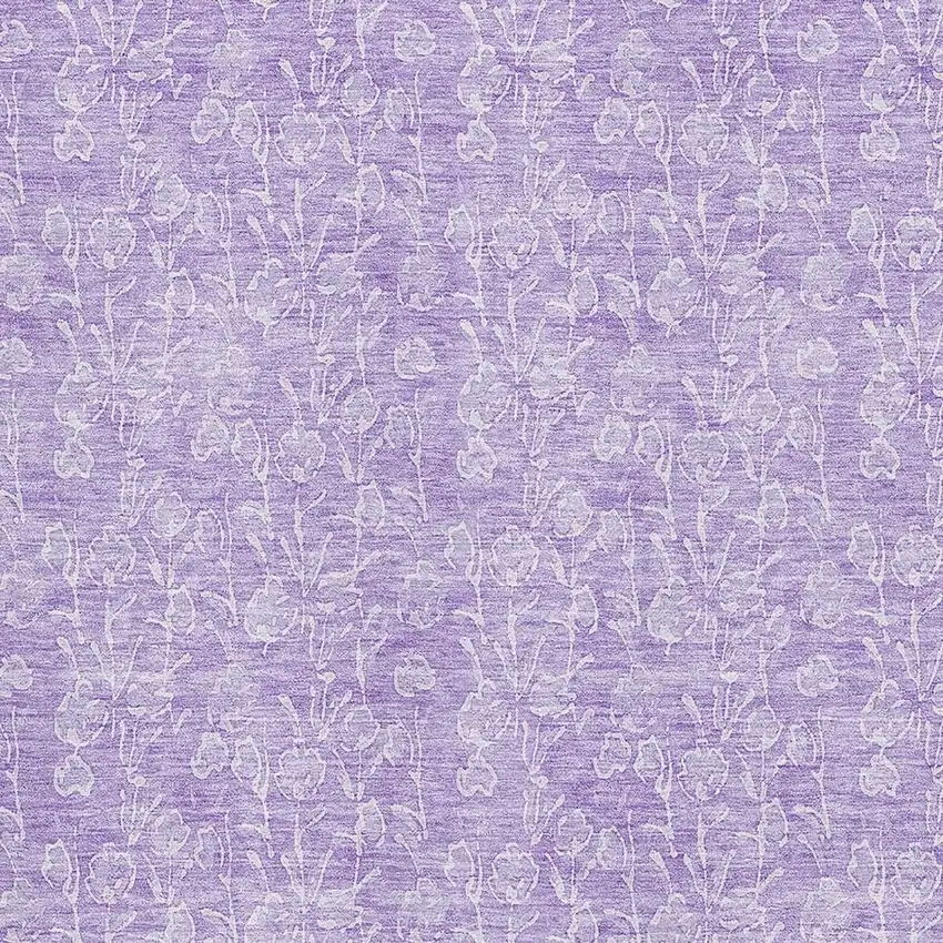 Lilac And Ivory Floral Washable Area Rug With UV Protection Photo 2