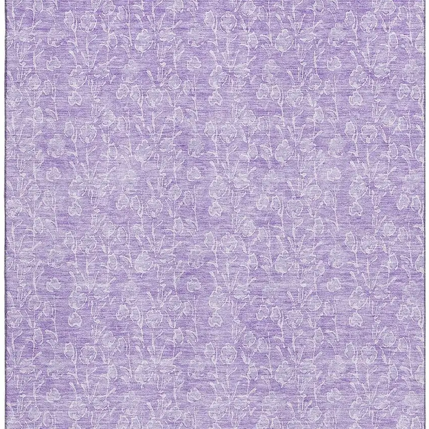 Lilac And Ivory Floral Washable Area Rug With UV Protection Photo 3