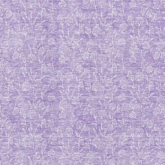 Lilac And Ivory Floral Washable Area Rug With UV Protection Photo 2