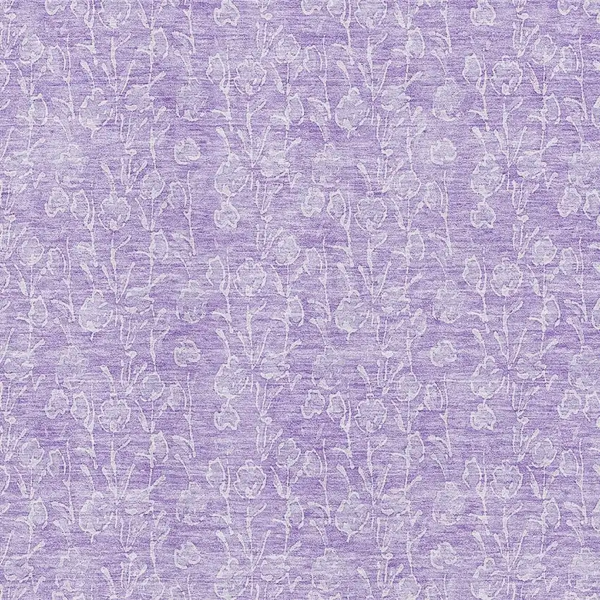 Lilac And Ivory Floral Washable Area Rug With UV Protection Photo 2