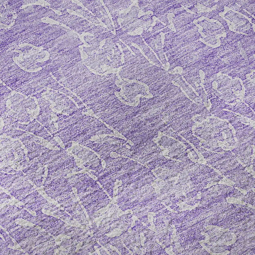 Lilac And Ivory Floral Washable Area Rug With UV Protection Photo 9