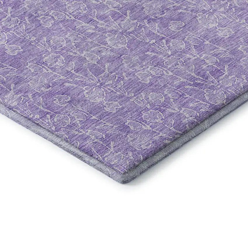 Lilac And Ivory Floral Washable Area Rug With UV Protection Photo 7