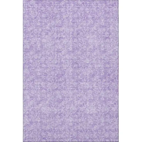 Lilac And Ivory Floral Washable Area Rug With UV Protection Photo 2