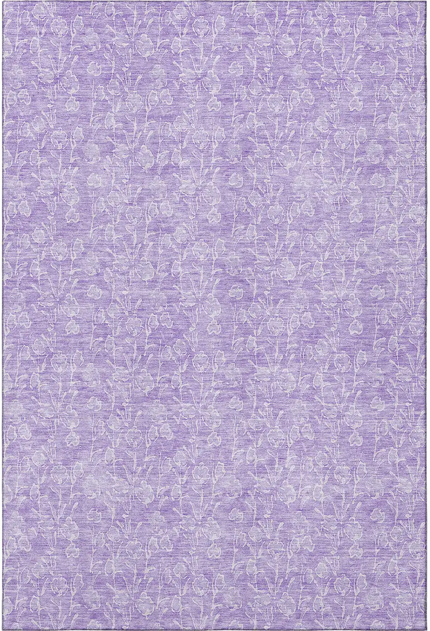 Lilac And Ivory Floral Washable Area Rug With UV Protection Photo 2